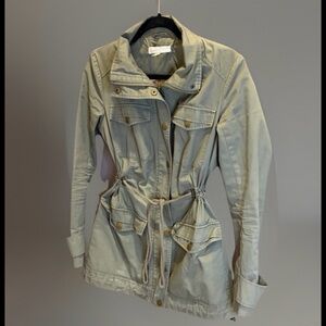 New York & Company XS Utility Anorak Jacket Olive Green Floral Lined